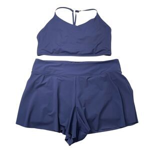 Athleta Swim SET Ventura Crop Top Makani swim shorts Size L-XL‎ navy blue